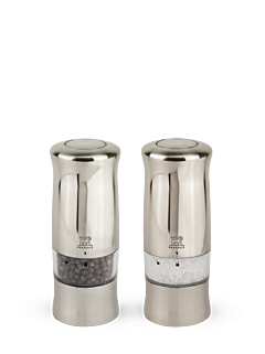 Zeli Electric salt and pepper mill duo in stainless steel, 14 cm - Peugeot  Saveurs