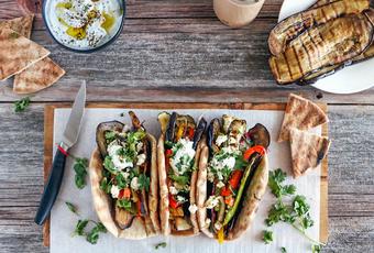 Grilled Vegetable Gyros with Cumin Yogurt Dip