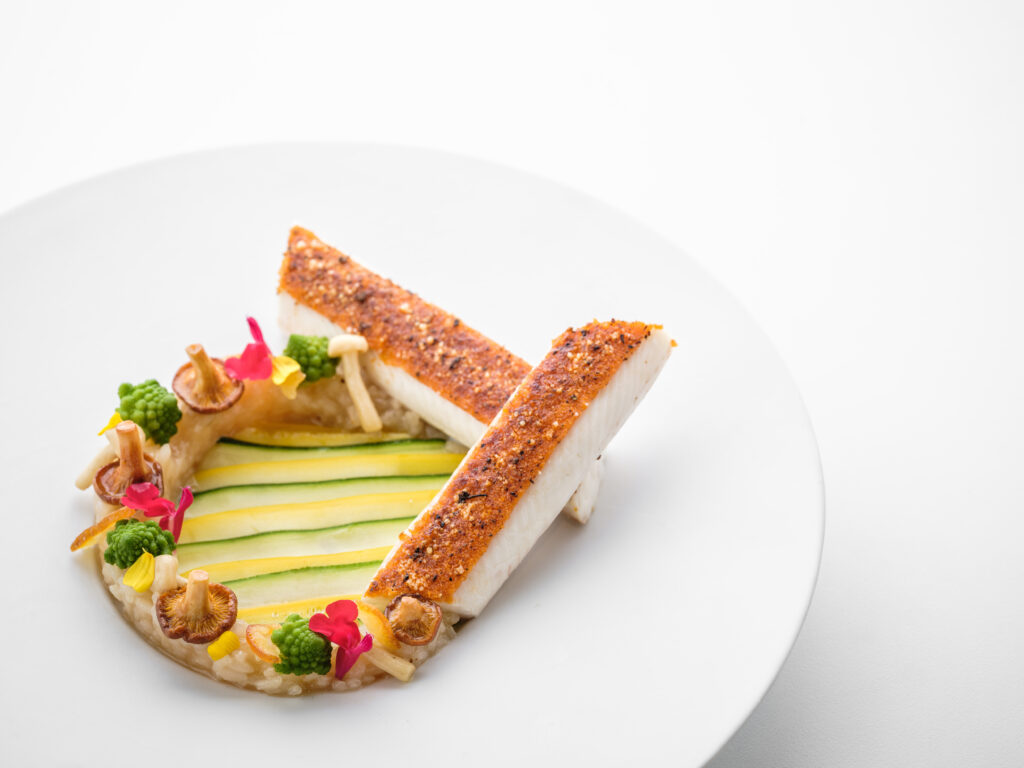 Sole Fillet in a Tomato Crust on Zucchini Millefeuille