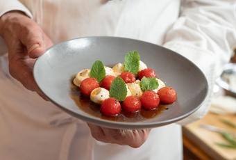 Pepper and Caramel Melon with Goat Cheese