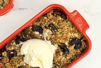 Cherry Crisp with Basil & Lemon Zest