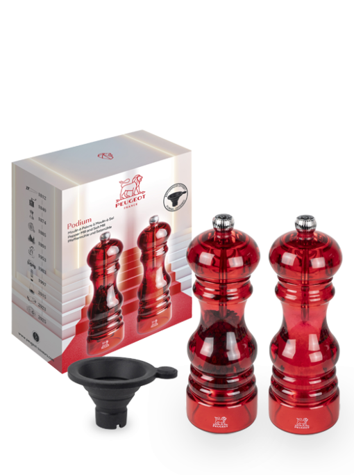 Podium Duo pepper mill and salt mill, red acrylic, 18 cm - 7 in