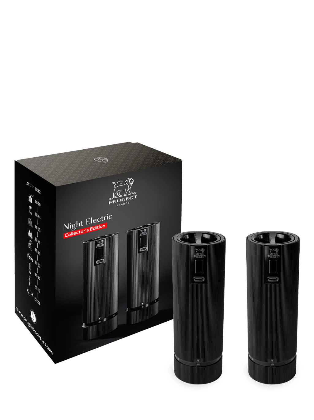 Electric salt and pepper mill set ALASKA, gift box, black, Peugeot