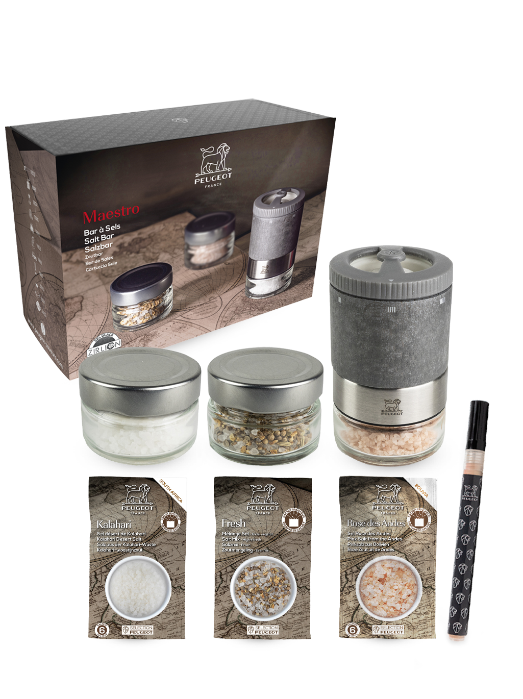 Maestro Salt bar - u'select salt mill with 3 interchangeable jars